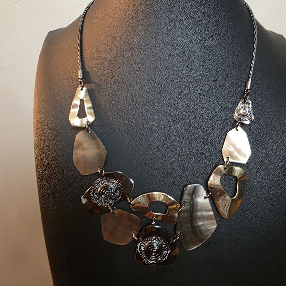 Mixed Metal Necklace.  Silver Tone Gold Tone And Abalone Shells. Boho. Earthy.